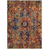 3' X 4' Red Orange and Blue Oriental Washable Non Skid Indoor Outdoor Area Rug